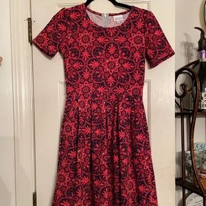 LULAROE Red & Back Print Dress Size XS